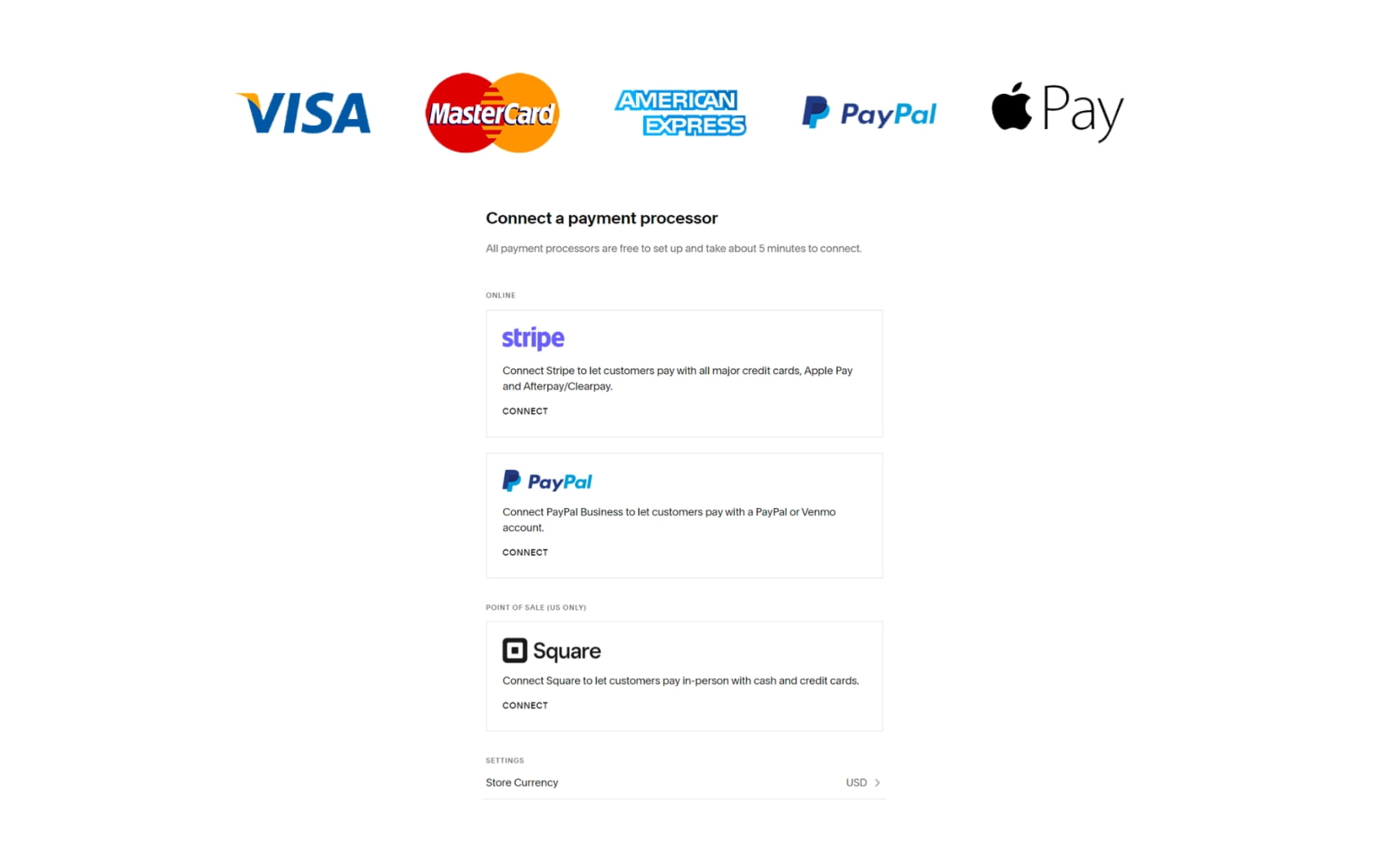 Payment methods and currencies